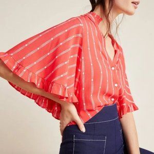 Anthropologie Maeve Aveiro Red Striped Flutter Sleeve Blouse
